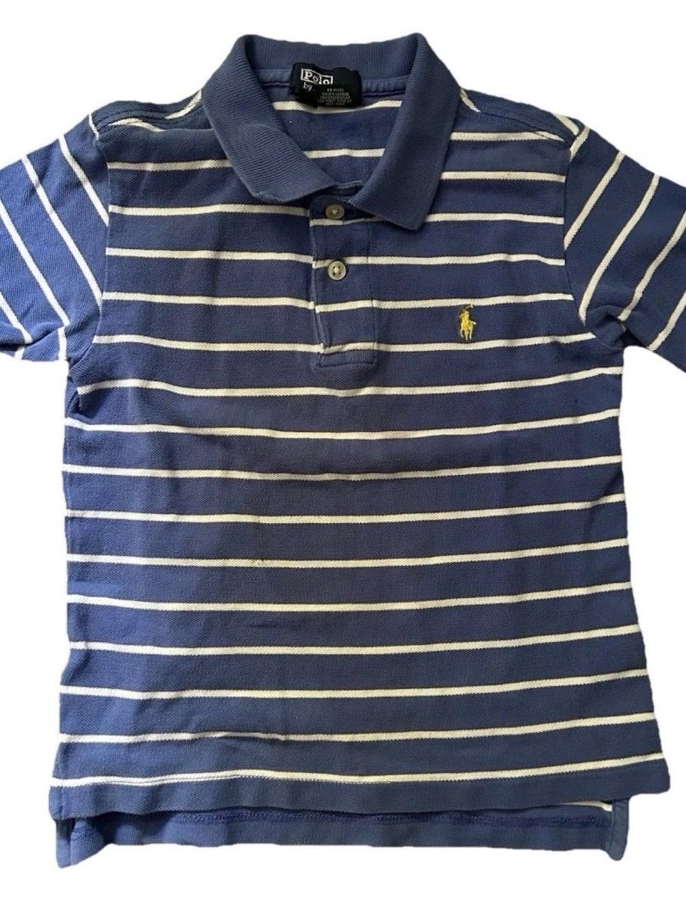 Boys Ralph Lauren Blue And White Striped Collard Golf Polo Shirt Size 5 - Picture 1 of 3